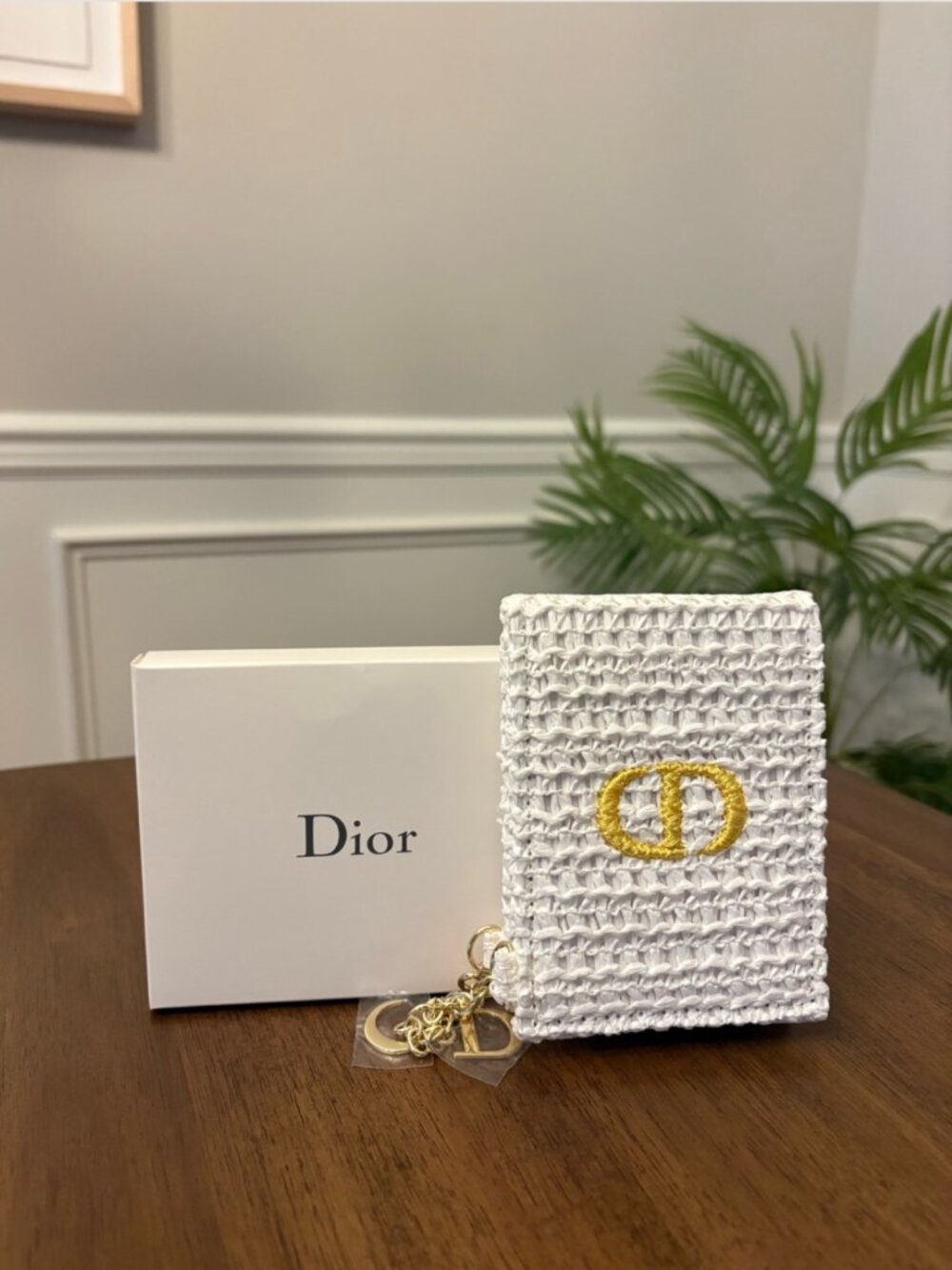 Dior White & Gold Woven Mirror with Charms